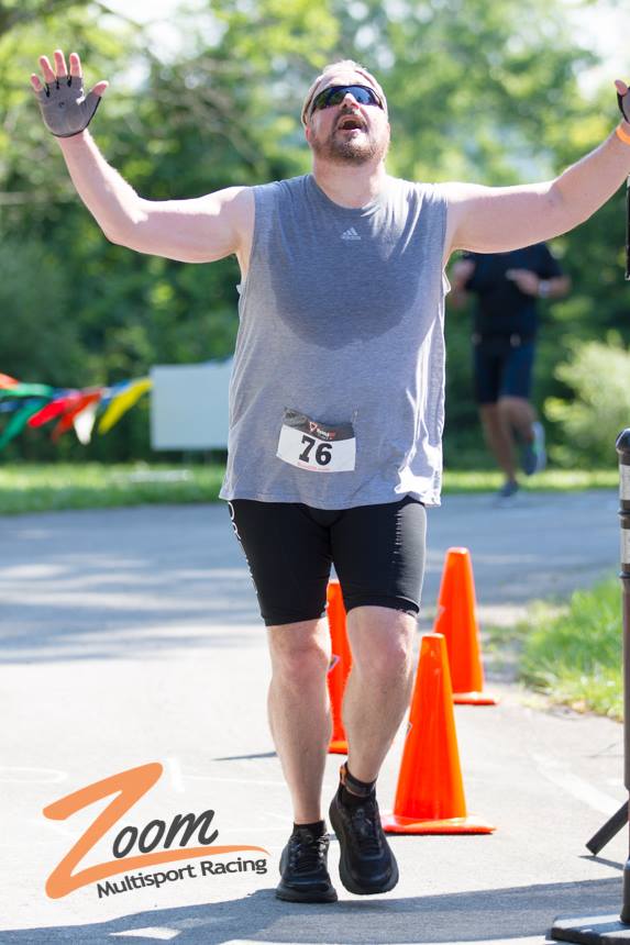 First-time triathlete completing a multisport race