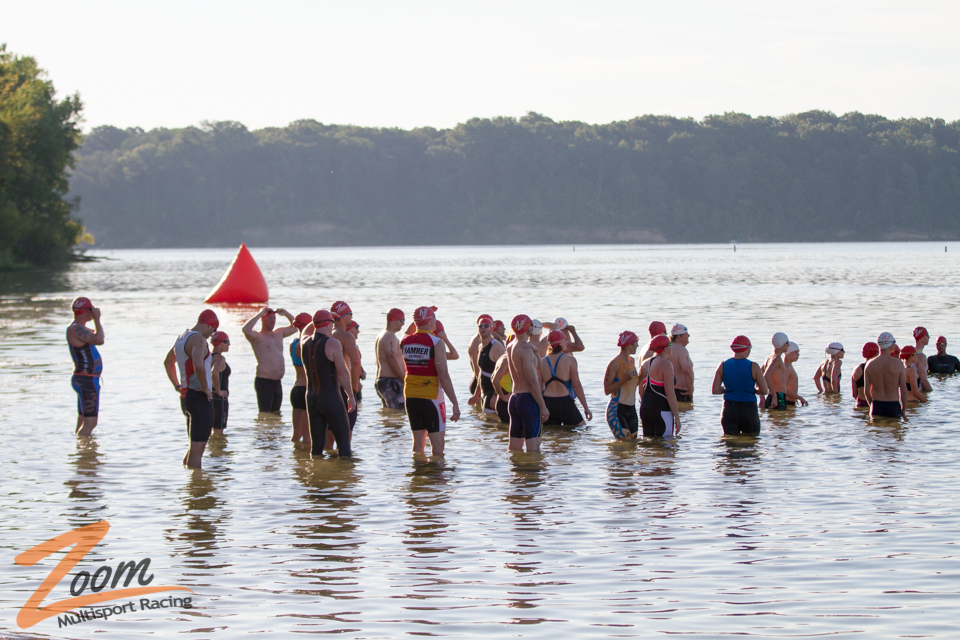 Athletes Preparing for Swim Start at Triathlon